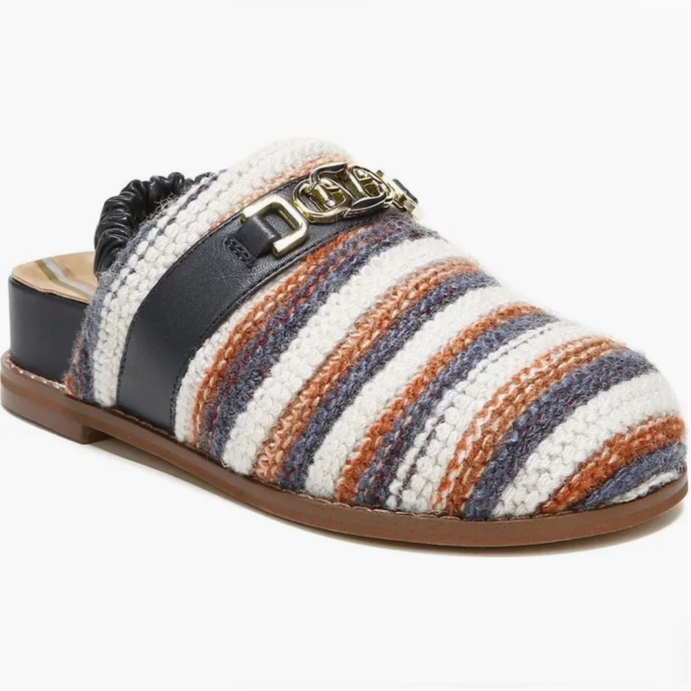 SAM EDELMAN KIDS JUNEY CLOG GIRLS SLIP-ON LOAFERS GOLD ACCENT STRIPED CREAM 3 M